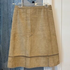 Ann Taylor Suede 100% Leather A-Line Skirt in Khaki-GORGEOUS!